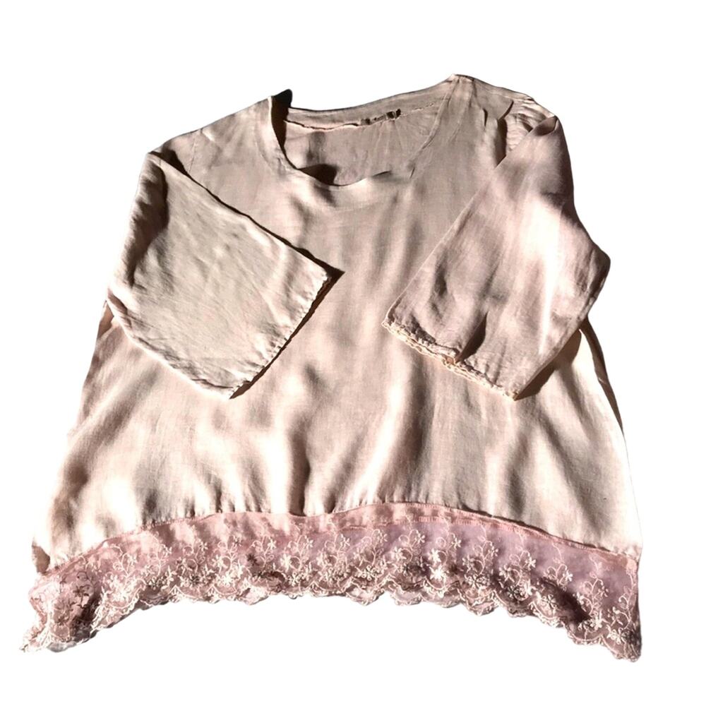Made in Italy Stella Martini Pure Linen Blush Blouse. 2X